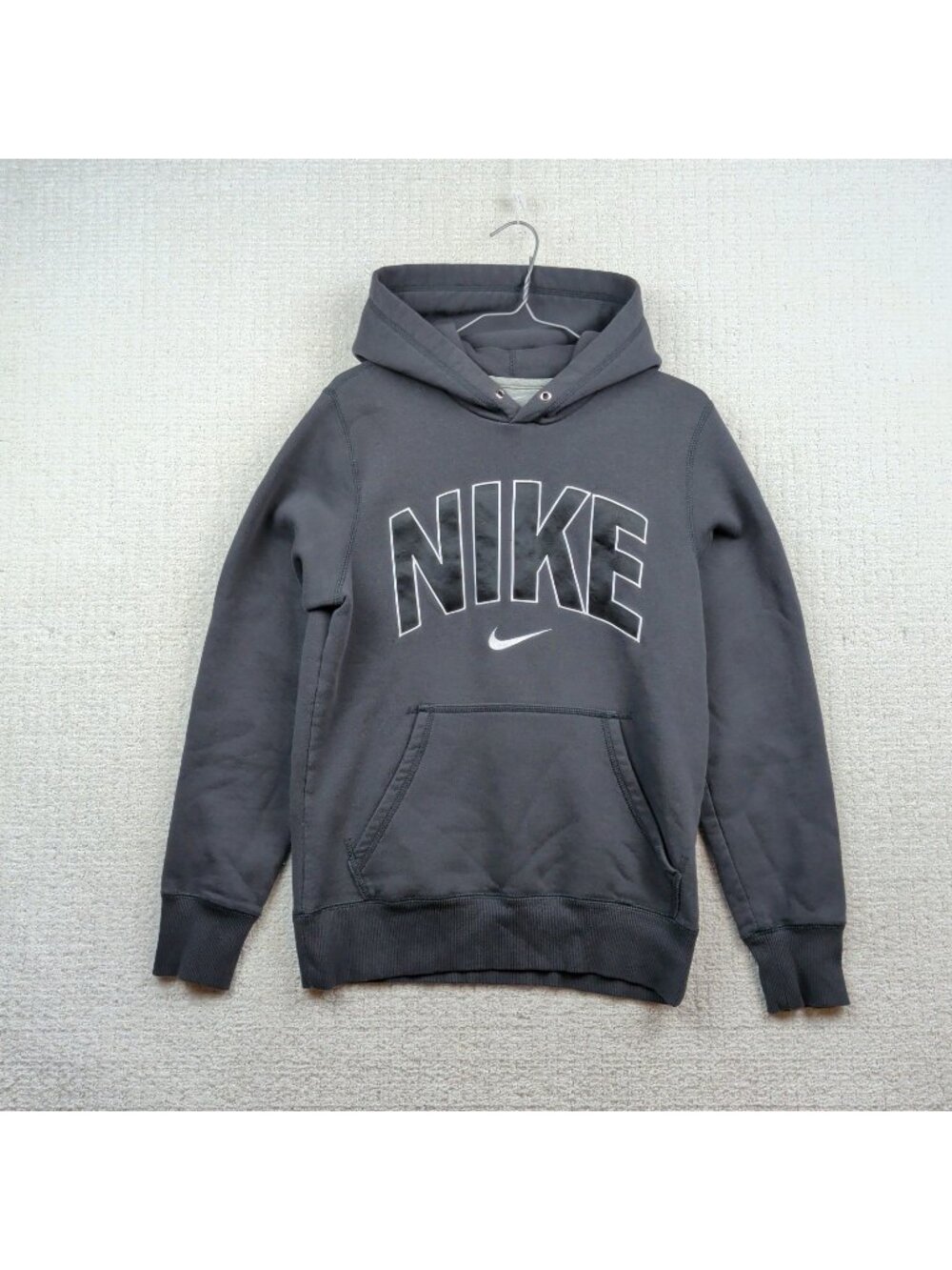Y2K Nike Retro College Letter Arch Logo Men's Size S Hoodie Fleece Dark Gray